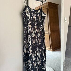 Printed slip dress with lace detail